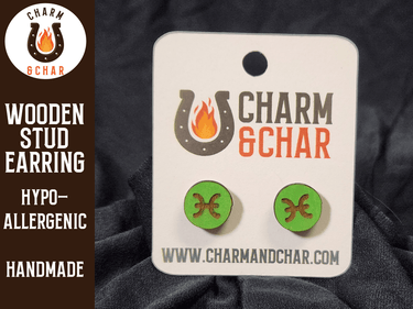 Pisces Wood Stud Earrings - Zodiac Fashion Earring - Stud Earring - Charm and Char